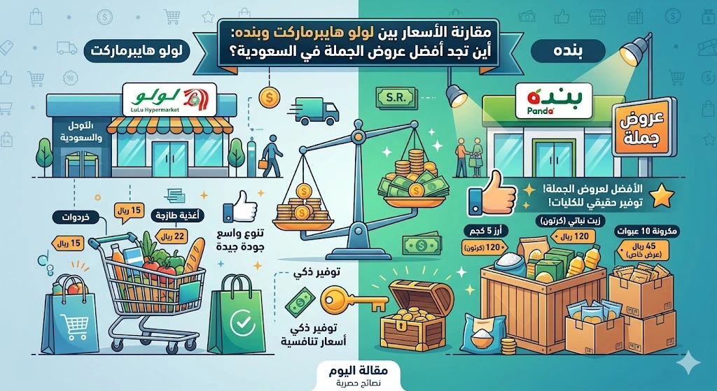مقارنة الأسعار بين لولو هايبرماركت وبنده: أين تجد أفضل عروض الجملة في السعودية؟ مقارنة الأسعار بين لولو هايبرماركت وبنده: أين تجد أفضل عروض الجملة في السعودية؟