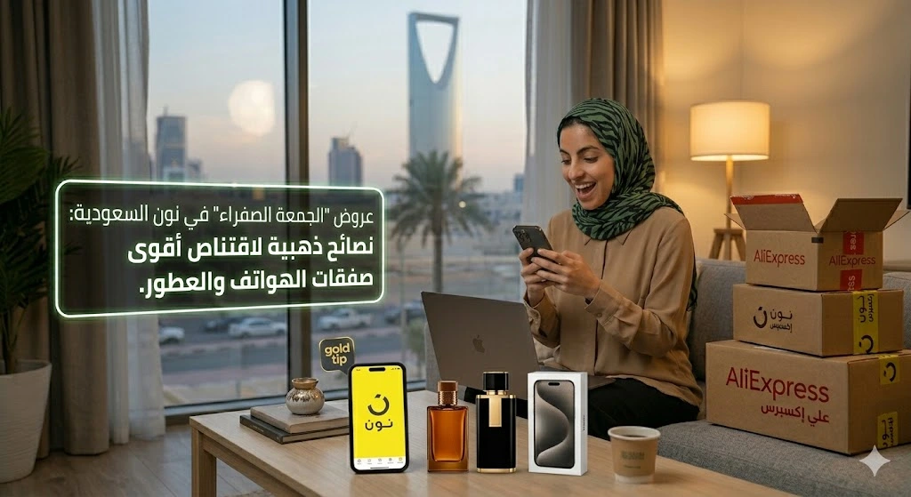 عروض “الجمعة الصفراء” في نون السعودية: نصائح ذهبية لاقتناص أقوى صفقات الهواتف والعطور. عروض “الجمعة الصفراء” في نون السعودية: نصائح ذهبية لاقتناص أقوى صفقات الهواتف والعطور.