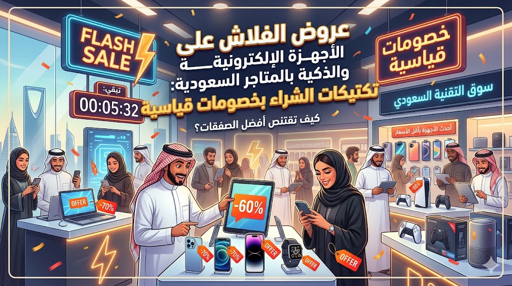 عروض الفلاش على الأجهزة الإلكترونية والذكية بالمتاجر السعودية: تكتيكات الشراء بخصومات قياسية.